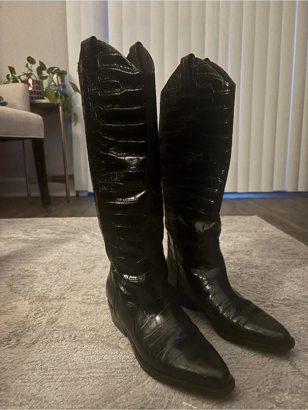 Marc Fisher LTD Classic Tall Western Boots - Black Croc-Embossed, Women’s 8.5